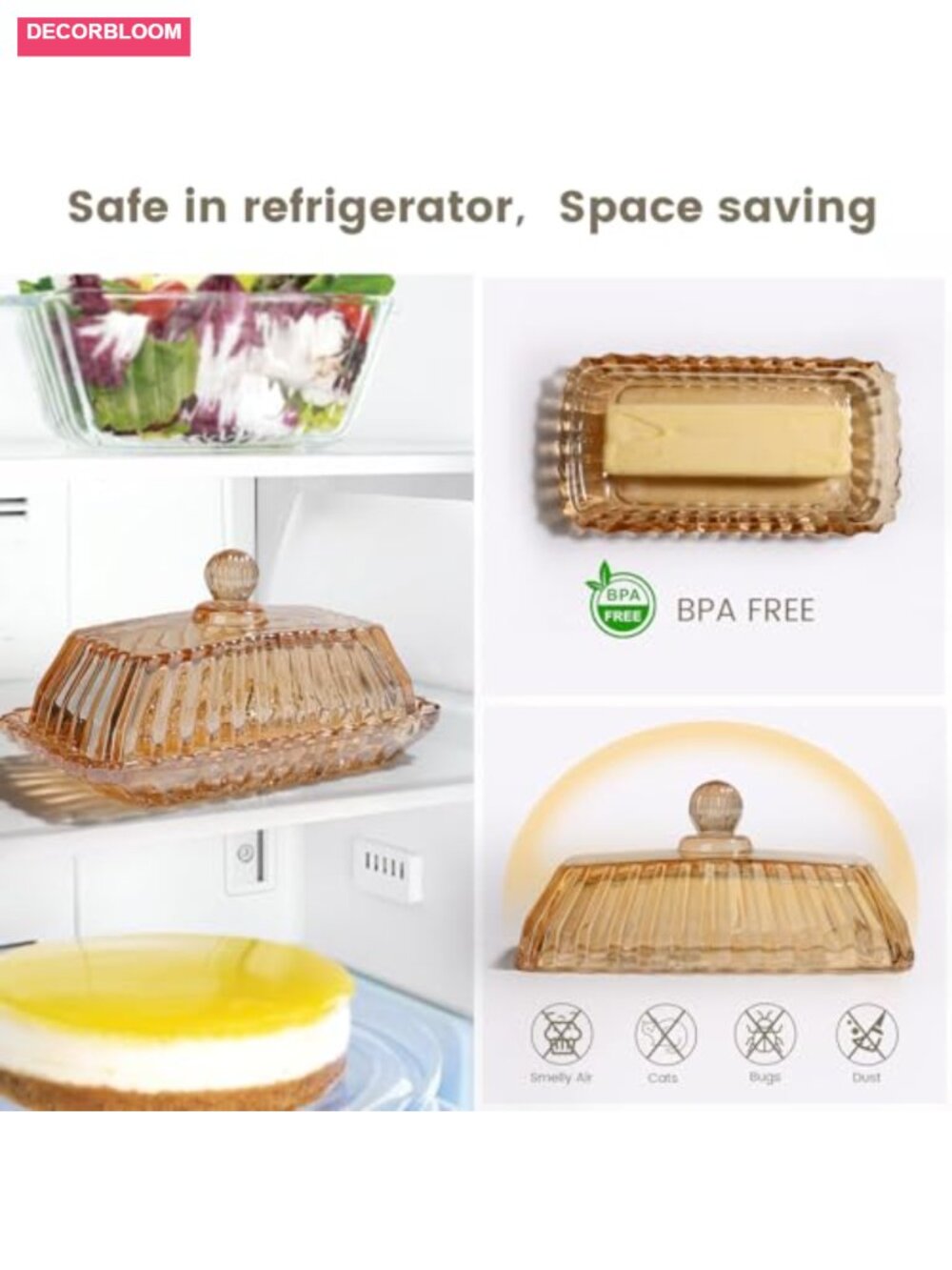 Vintage Glass Butter Dish with Lid, Dishwasher Safe Butter Keeper, Holds 1 Stick - Picture 3 of 6